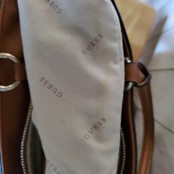 GUESS Cool Mix Handbag | Metallic Bronze & Taupe Satchel with Strap - Picture 7 of 12